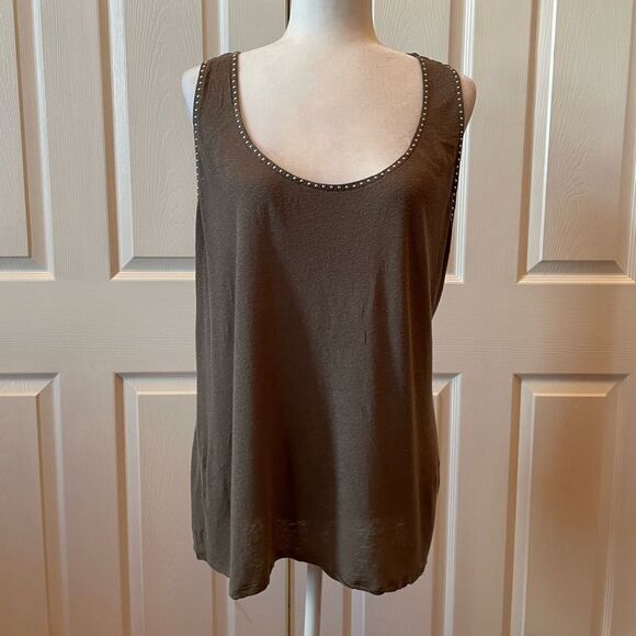 OLIVE DRAB GREEN TANK TOP WITH SILVER RIVET TRIM SIZE XXL - Picture 2 of 7